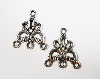 Silver Chandelier Earring Findings 18x16mm Antique Silver Earring Connectors, 3 to 1 Connector Findings, DIY Jewelry Findings, 6pcs
