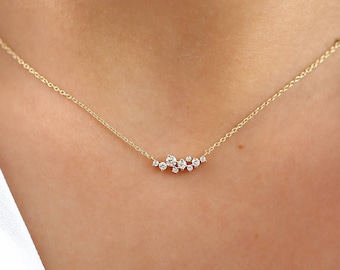 Cluster Necklace in 14k Gold / Diamond Cluster Necklace / Unique Diamond Layering Necklace / Diamond Necklace / Graduation Gift