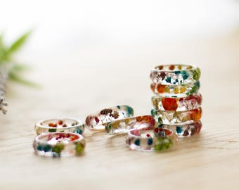 Real Flower Ring - Rainbow Gyp, Botanical Jewellery , Baby's Breath, Pressed Flower Ring , Nature Jewellery , Handcrafted Ring