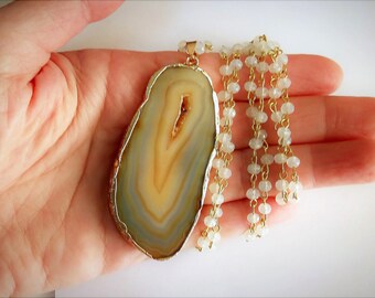 Agate Necklace, Druzy Necklace, Raw Stone Necklace, Opal Necklace, Gold Dipped Necklace, Beaded Necklace, Crystal Necklace, Mothers Day Gift