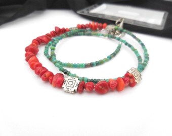 Beaded Badge Necklace, Badge Holder, ID Necklace, Beaded Lanyard, Necklace For Keys, Breakaway Lanyard, Boho Necklace, Red Green Silver