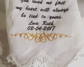 Embroidered Handkerchief, Mother of the Bride, Mother of the Groom, Irish Linen Handkerchief, Personlised