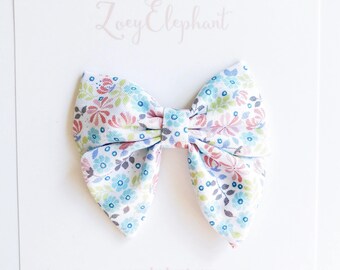Little Flowers Brooklyn Bow, Spring Bow, Baby Headband, Sailor Bow, Non Slip Clip, Floral Bow, Girl Headband, Newborn Headband