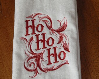 Embroidered Velour Hand Towel - Christmas - Ho Ho Ho