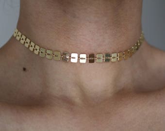Geo Link 16K Gold Plated Choker - Gold Choker - Gold Necklace - Gold Chain Choker - Gold Chain Necklace - Chain Choker
