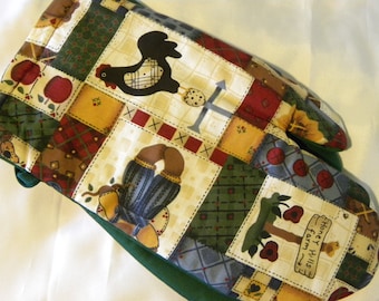 Oven Mitts Country Rustic Patchwork Bears Honey Bees Hearts Rooster Weather Vane Chickens Sunflower Pot Holder Oven Mitts Vintage Cotton
