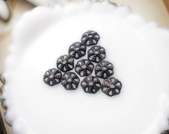 Rustic Oxidized Bead Caps - 10 Dark Patina Silver Tone Caps - 9mm - Age Worn Gothic Ajoure Spoked & Studded Fancy Bead Cap - tentacruel