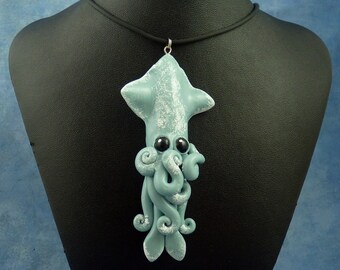Raincloud Squid Necklace, Polymer Clay Cephalopod Jewelry
