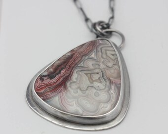 Crazy Lace Agate Pendant, Agate & Sterling Necklace, Pendant Necklace, Le Chien Noir, Statement Necklace