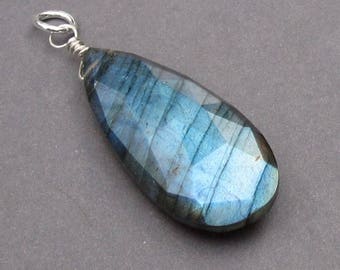 Huge Labradorite Pendant, Sterling Silver Wire Wrapped Pendant, Labradorite Jewelry, Labradorite Charm, Necklace Pendant, Stone 255