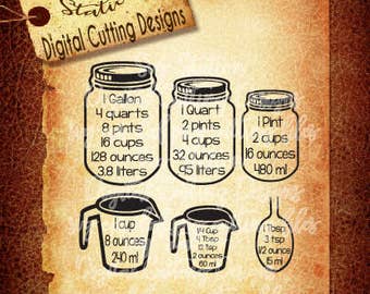 Common Kitchen Measurements SVG DXF PNG and Eps Instant Download Digital Vector Cut File Silhouette Cricut