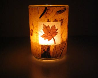 Real Autumn Maple Leaf Earth Light - botanical home décor, candle holder, pressed leaf, leaf, autumn, Canada, natural, woodland, glass, ooak