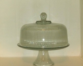 Vintage Anchor Hockings Glasses Co. Cake plate with dome 2-n-1 punch bowl