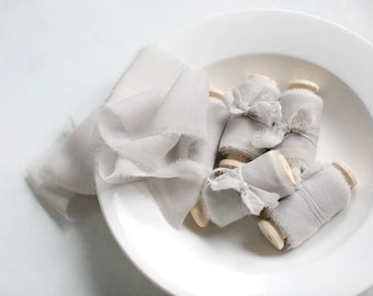 Silk ribbon, hand-dyed, soft Grey 100% pure silk Georgette ribbon