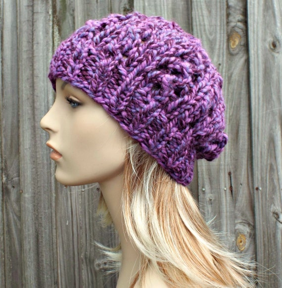 Purple Hat Purple Womens Hat Wisteria Beanie Chunky Lace