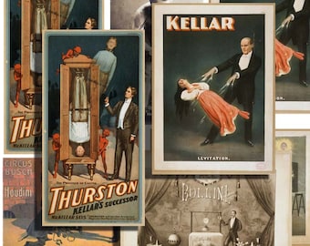 Victorian magician vintage magic show poster digital collage sheet printable for altered art and crafts