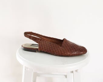 Vintage Brown Woven Leather Slides 8 - Brazilian Flats