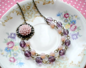 Flower Necklace Purple Necklace Gift For Her Romantic Necklace Purple Beaded Necklace Lavender Jewelry Gift For Woman Romantic Jewelry