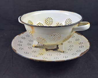 Antique colander set set of colanders enamel enamel colander white colander French colander vintage colander metal colander