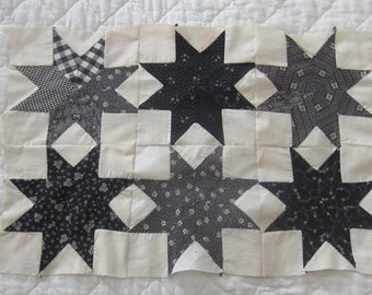 Beautiful Antique Doll Quilt TOP Lemoyne Star Quilt Block or Table Cloth 21X14”