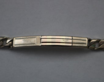 Bracelet italien Vintage argent massif 925 et 18K blanc jaune or Rose ID plaque unisexe