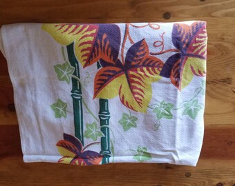 Vintage 30's linen Tablecloth--red, orange, brown, yellow..