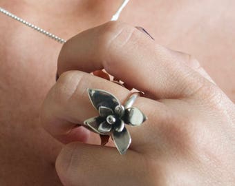 Silver Floral Ring, Silver Blossom Ring, Floral ring, silver ring, sweet gift, spring ring, girlfriend gift