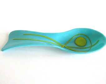 Spoon Rest Aqua Blue Lime Fused Glass Summer Spoon Utensil Holder Hostess Art Gift Home Decor Cooking Chef Gift DawnofCreation