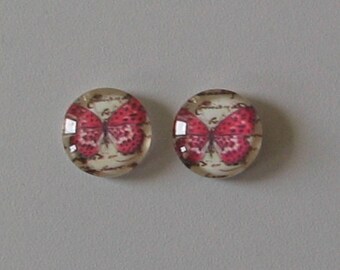 Set of 2 "Butterflies" 14mm glass cabochons