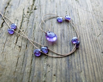 Amethyst necklace. Amethyst briolette necklace. Minimalist amethyst necklace. February birthstone.