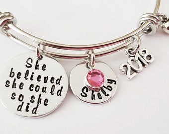 Graduation Bracelet, She believed she could so she did bracelet, Graduation Gift for her, College Graduation, High School Graduation Gift