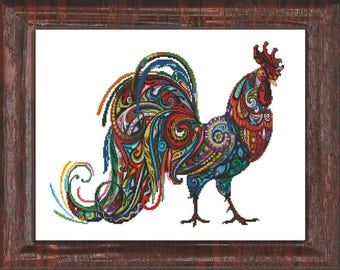 A Vibrant Rooster Cross-Stitch Pattern