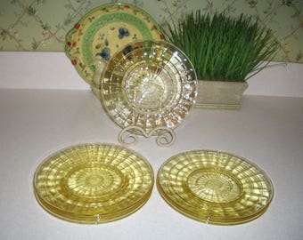 Eight Yellow Block Optic Luncheon Plates...Hocking Glass Co....1929-1933