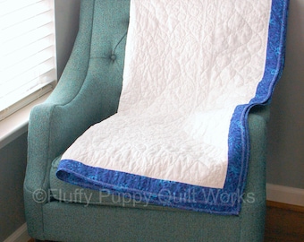 Lap Quilt, Blue and White Lap Quilt, Ivory Elegant Quilt, Blue Lap Quilt, Blue Throw Quilt, Blue Throw Quilt, Whole Cloth Plain Quilt