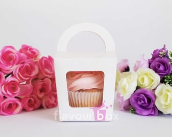 20x White Single Cupcake Boxes with handle - Party Favour - Wedding Bomboniere
