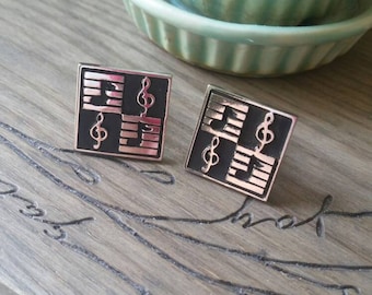 Vintage Swank Silver Tone Musical Note Cufflinks 3/4 inch Square
