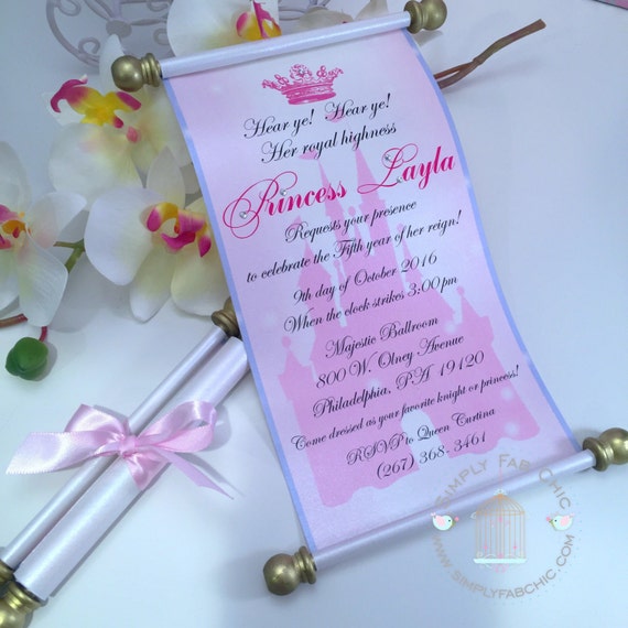 Royal Disney Princess Scroll Invitation Birthday Wedding