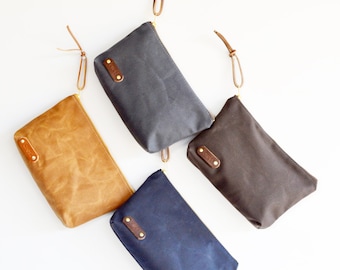 Waxed canvas utility pouch cosmetic toiletry bag clutch