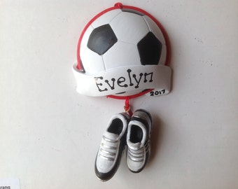 Soccer Ball and Cleats Shoes Personalized Christmas Ornament Soccer Sports, Coach, Team Gift- Free Personalization