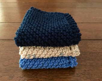 Old Fashioned Cotton KNITTED WASH CLOTHs - 3pk - Cotton Simple