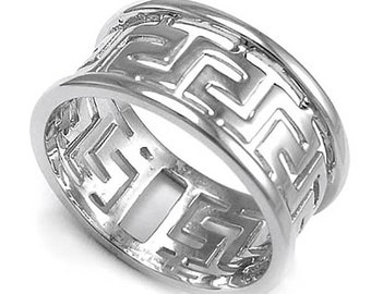 14k White Gold Greek Key Ring R354