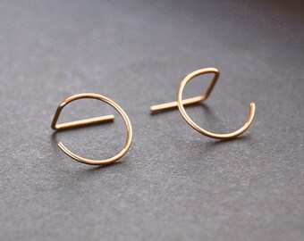 Double Piercing Half Hoop Earrings - minimalist earrings, gold earrings, gold filled earrings, threader earrings, modern earrings