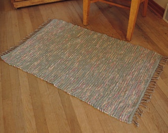 Hand Woven Rag Rug Soft Green Floral 26" x 42"