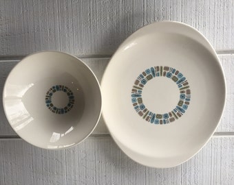 Vintage Mid Century Temporama Cannonsburg Dishes, Atomic Age China Oval serving platter and Large Vegetable Bowl Atomic kitchen, replacement