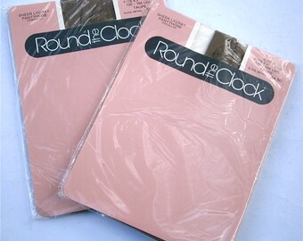 Vintage Taupe Pantyhose Nylons Size C Round The Clock Sheer Irregular 5 Feet Through 5 Feet 10 Inch 125 Pounds Thru 165 Lbs U.S.A