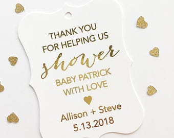 Thank You Baby Shower Tags, Smooth White with Color Foil Baby Shower Favor Tags, Custom Tags (EC-079-F)