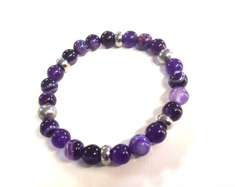 Purple stripe agate gemstone bracelet