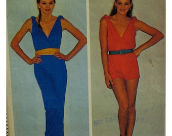 V-neck Jumpsuit Pattern, Romper, Tie Shoulders, Stretch Fabric, Blouson Waist, Wrap Bodice, McCalls No. 7151 Size 14 Bust 36"(92cm)