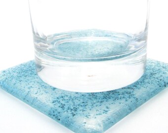 Blue bubbles coaster, handmade glass tea coffee mat, fused glass drinks coaster, unusual gifts for new home, quirky gift for him,