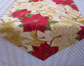 Christmas Table Runner, Poinsettias, Small Table Runner, Holiday Table Runner, Fabric Table Runner, Cloth Runner